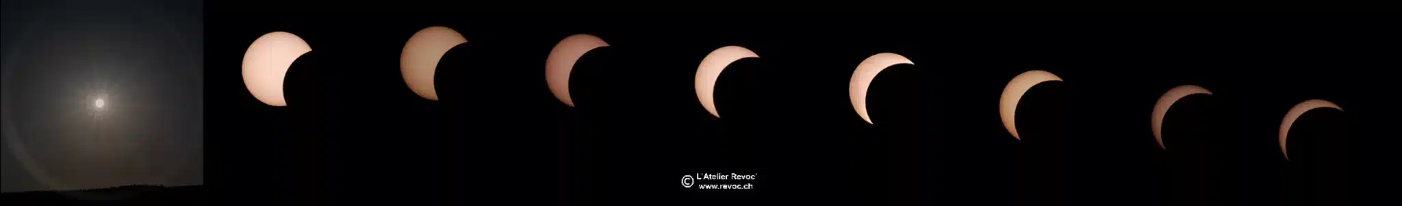 Éclipse partielle 2026 dans le Val-de-Travers – Cécile Clémence Montage photographique de l’éclipse partielle au-dessus du Val-de-Travers